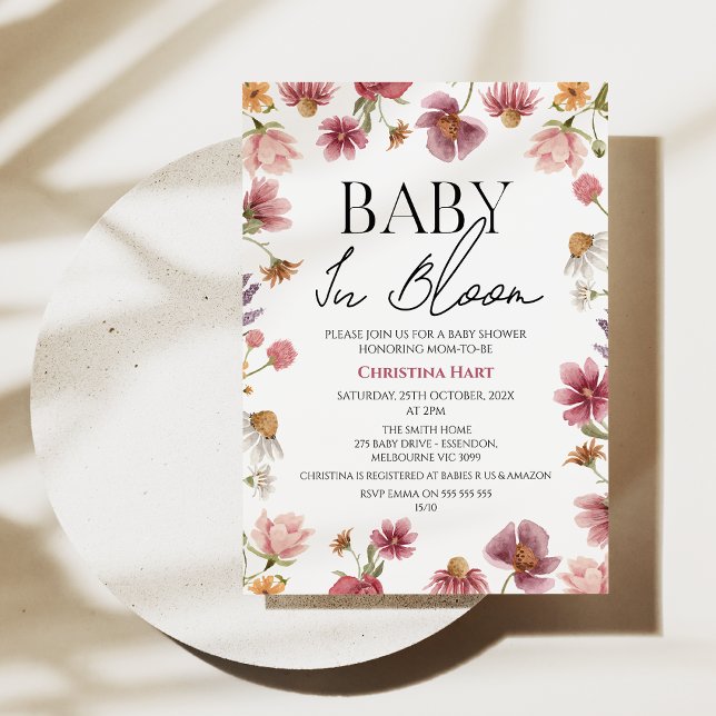 Convite Summer Wildflower Baby in Bloom Chá de fraldas (Wildflower baby shower invitation, Baby in bloom baby shower invitation, Bohemian, Spring baby)