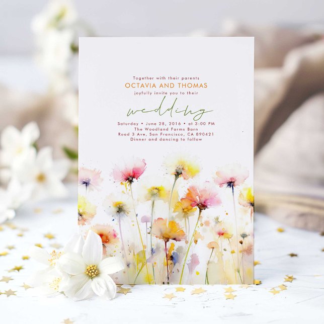 Convite Summer Wildflower Casamento Romântico de Boho (Elegant Wildflowers Wedding Invitation)