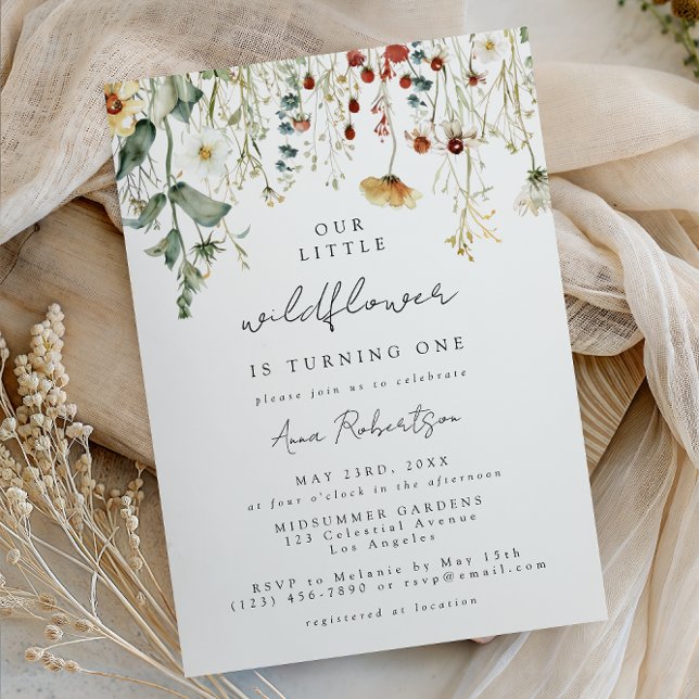 Convite Summer Wildflower Field 1st Birthday Invitation (Criador carregado)