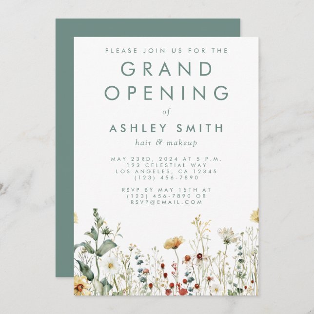 Convite Summer Wildflower Field Grand Open (Frente/Verso)