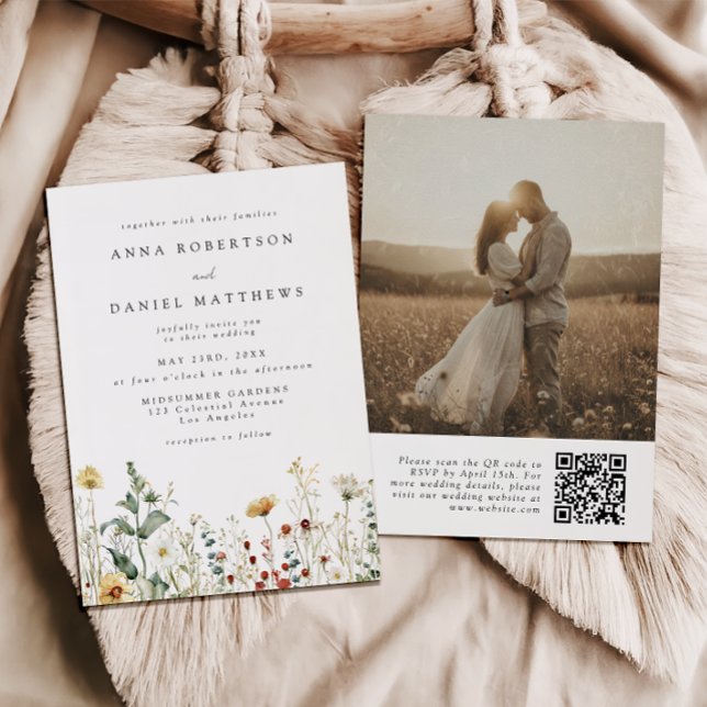 Convite Summer Wildflower Field QR Code Wedding Photo (Criador carregado)