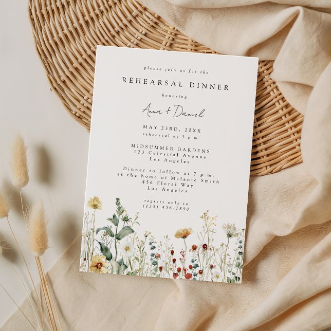 Convite Summer Wildflower Field Wedding Rehearsal Dinner (Criador carregado)