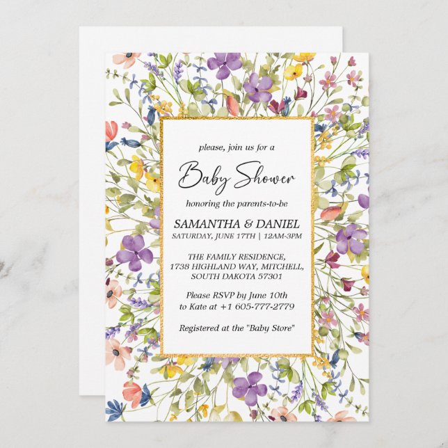 Convite Summer Wildflower Meadow Chá de fraldas (Frente/Verso)