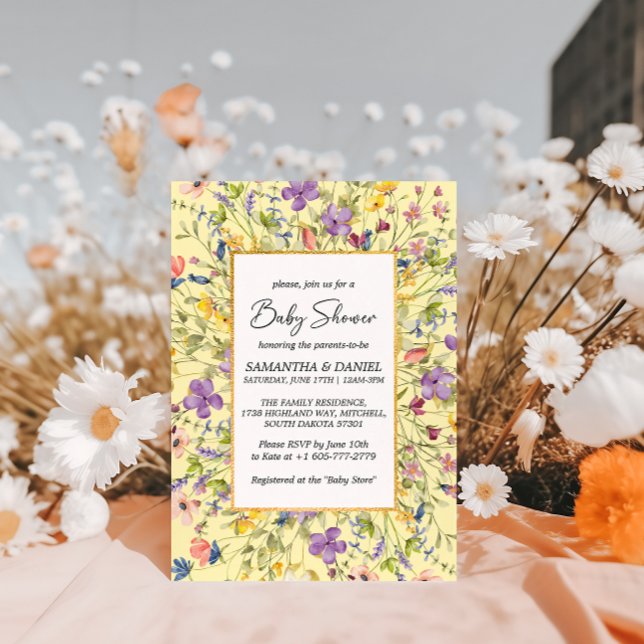 Convite Summer Wildflower Meadow Chá de fraldas (Summer Wildflower Meadow Baby Shower Invitation)