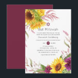 Convite Sun e Burgundy Plum Floral Bat Mitzvah<br><div class="desc">Girassóis russos e dahlias bat mitzvah convite de festas em tons de burgundy e cores do sol.</div>