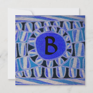 Convite SUN SOLAR ENERGY MONOGRAM Aqua Blue Abstrato