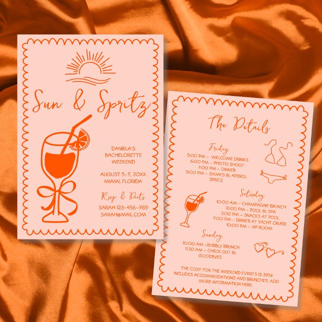 Convite Sun & Spritz - Fim de Semana do Desenho da Mão (Sun & Spritz Hand Drawn Bachelorette Weekend Invitation)