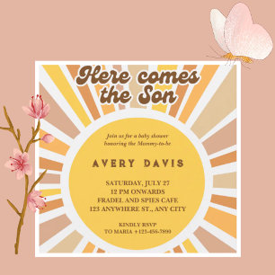 Convite Sunburst Aqui Vem O Filho Amarelo Castanho Flat Re