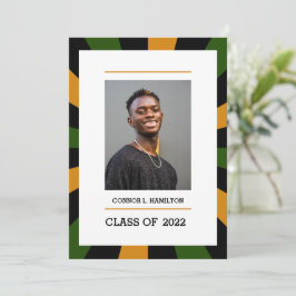 Convite Sunburst | Graduação de Foto Preto Verde Laranja