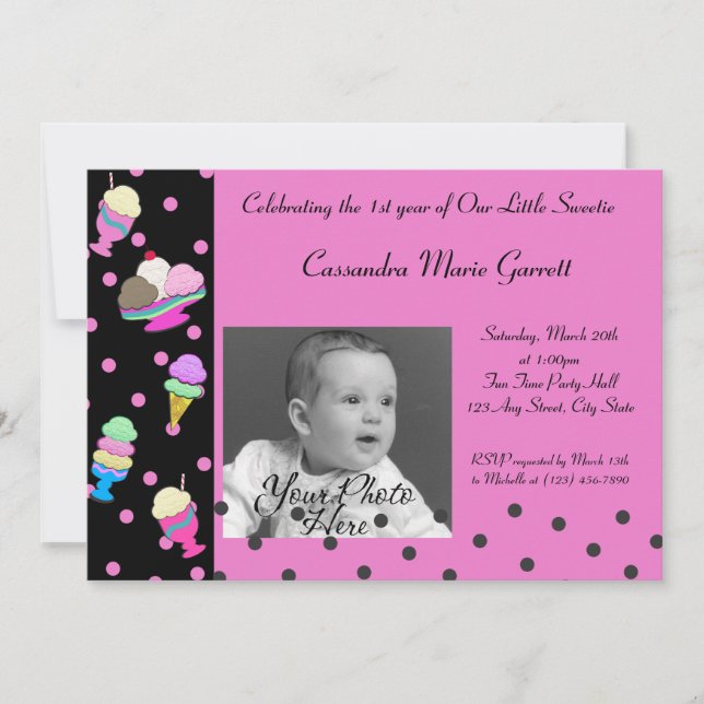 Convite Sundae Shoppe/ Foto Aniversário (Frente)