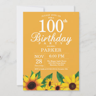 Convite Sunflower 100th Aniversário