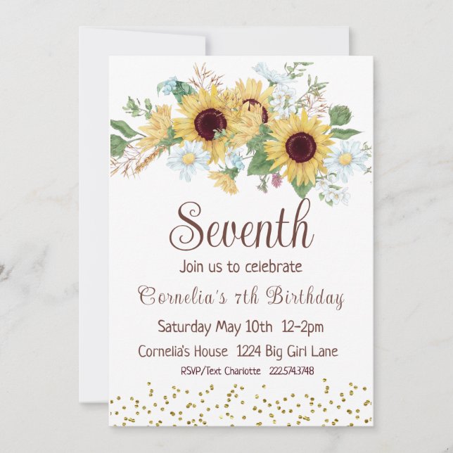 Convite Sunflower 7 Birday (Frente)