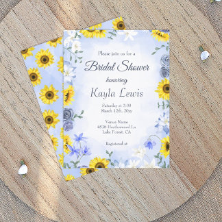 Convite Sunflower and Dusty Blue Rose Bridal Shower