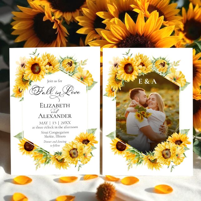 Convite Sunflower Autumn Fall in Love Photo Weding (Criador carregado)