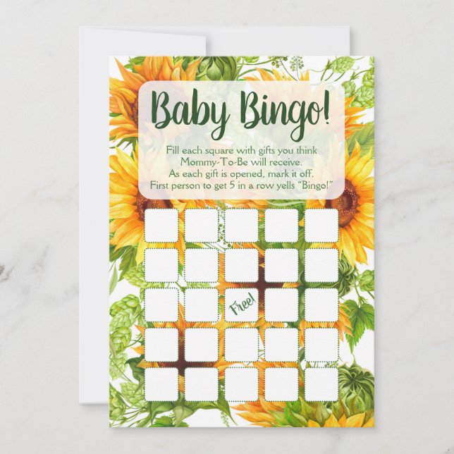 Convite Sunflower Baby Bingo Chá Game (Frente)