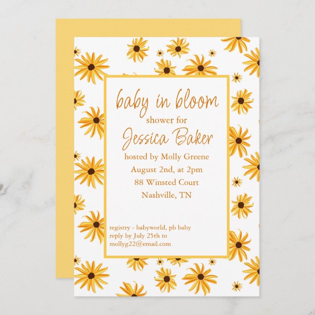 Convite Sunflower Baby in Bloom Invitation (Frente/Verso)