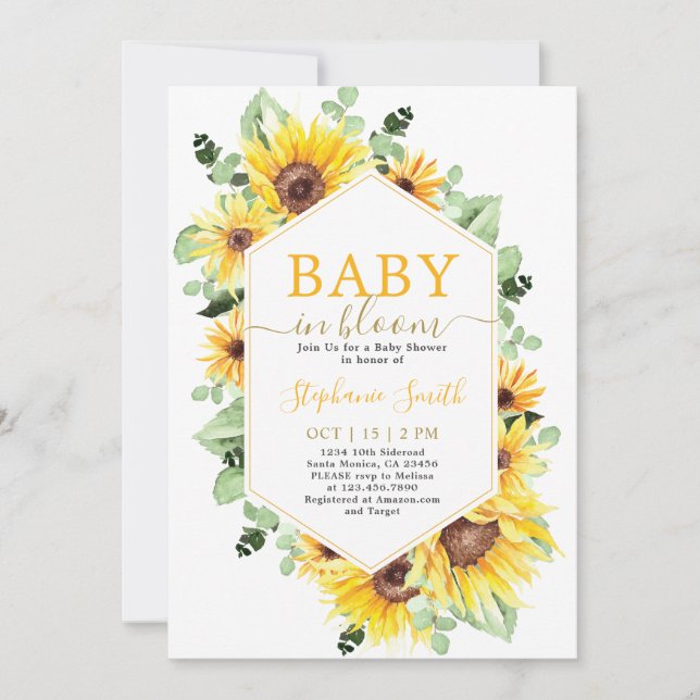 Convite Sunflower Baby in Bloom Invitation (Frente)