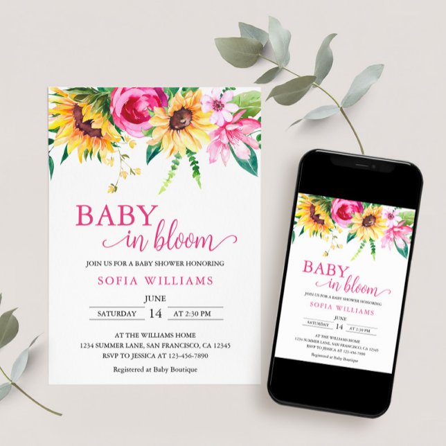 Convite Sunflower Baby in Bloom Invitation (Send as Evite, print at home, or shipped to home.)