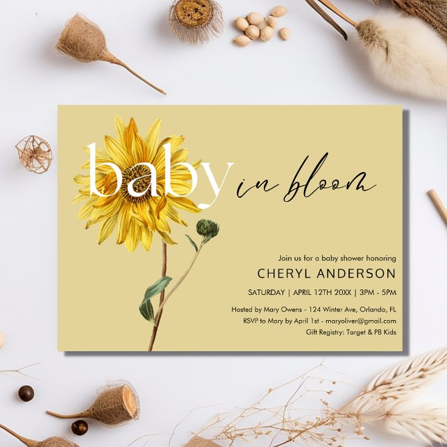 Convite Sunflower Baby in Bloom Party (Sunflower Baby in Bloom Baby Shower Party Invitation)