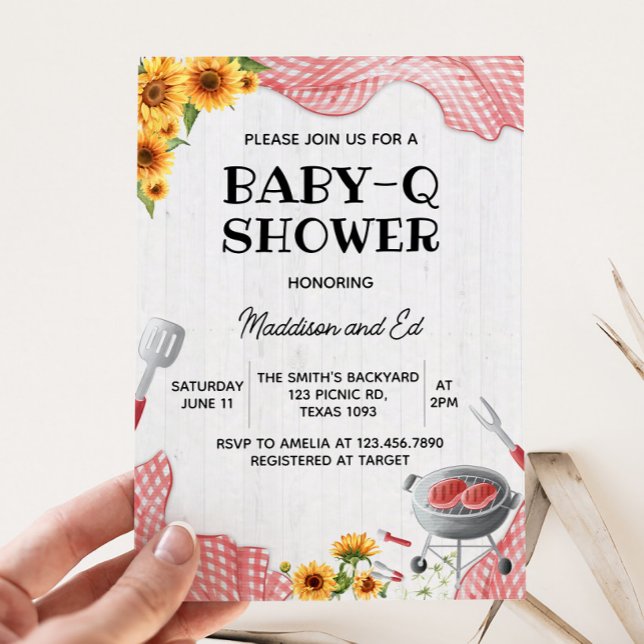 Convite Sunflower Baby Q Baby Shower (Baby Q Baby Shower Invitation)