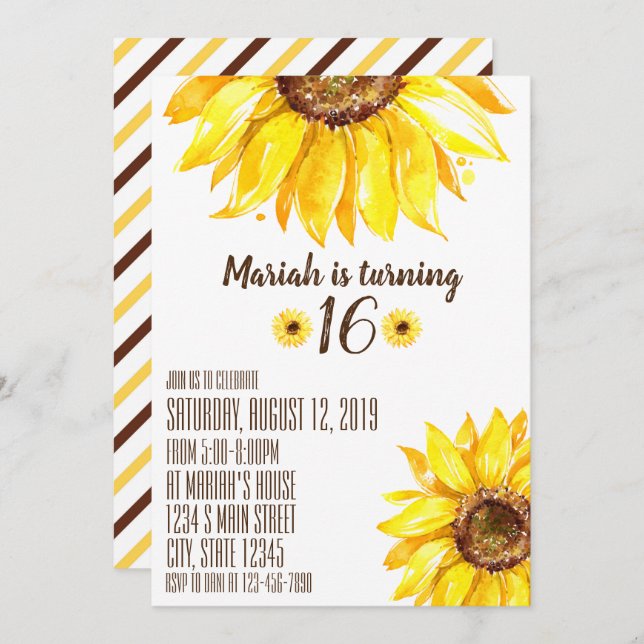 Convite Sunflower Birday (Frente/Verso)