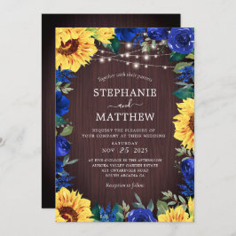 Convite Sunflower Blue Floral Luzes Florais Casamento de M