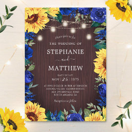 Convite Sunflower Blue Floral Mason Jar Weding