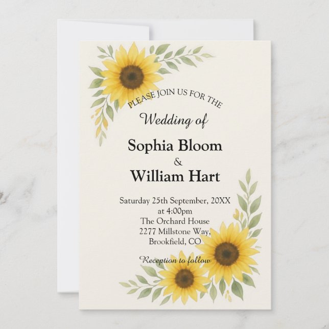 Convite Sunflower Border Wedding Invitation (Frente)