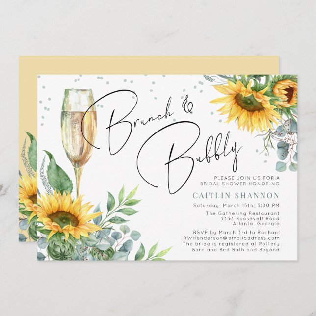 Convite Sunflower Brunch e Chá de panela (Frente/Verso)