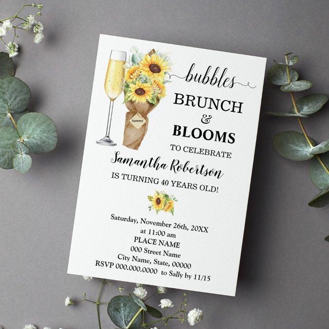 Convite Sunflower Bubbles Brunch e Blooms Aniversário (Criador carregado)