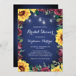 Convite Sunflower Burgundy Jar Lights Chá de panela Marinh