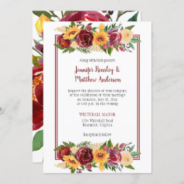 Convite Sunflower & Burgundy Quadro Floral Drop Burgundy