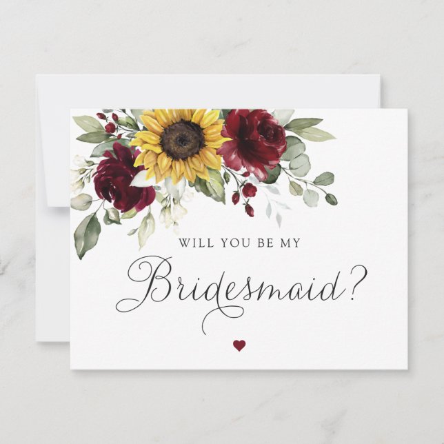 Convite Sunflower Burgundy Você Será Minha Carta De Brides (Frente)