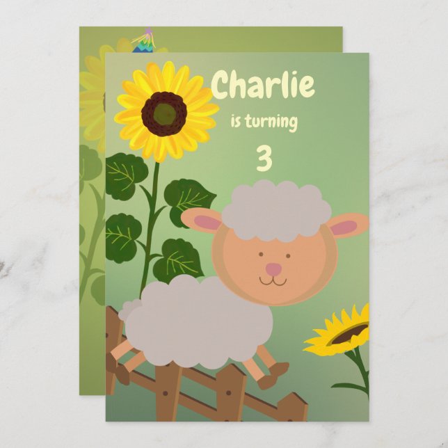 Convite Sunflower Charlie Birthday (Frente/Verso)