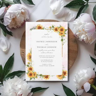 Convite Sunflower com casamento de quadro de ouro