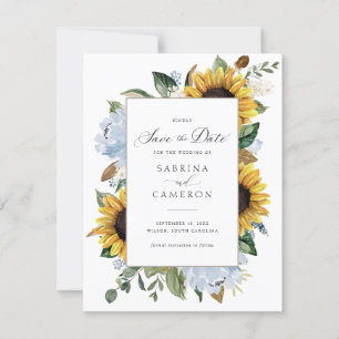 Convite Sunflower Dusty Blue Flowers Casamento Legante