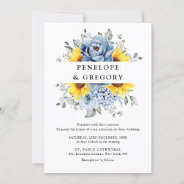 Convite Sunflower Dusty Blue Slate Peony Casamento Floral