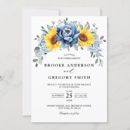 Convite Sunflower Dusty Blue Slate Peony Casamento Floral
