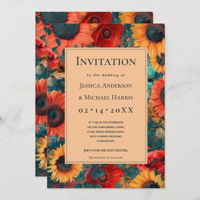 Convite Sunflower e Poppy Reverie (Frente/Verso)
