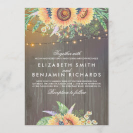 Convite Sunflower e String Luzes Rustic Wood Casamento