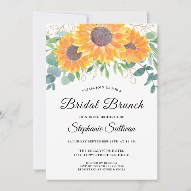 Convite Sunflower Eucalyptus Bridal Brunch (Frente)