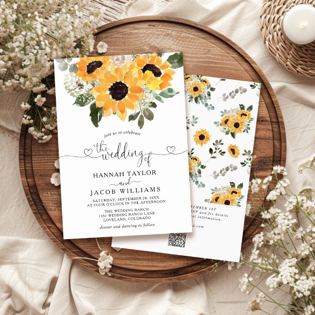 Convite Sunflower Eucalyptus Código QR Casamento RSVP (Criador carregado)