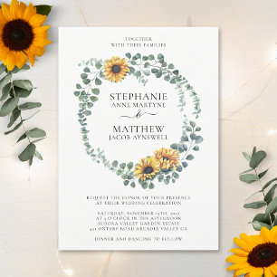 Convite Sunflower Eucalyptus deixa casamento moderno