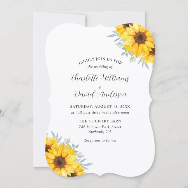 Convite Sunflower Eucalyptus Elegant Monogram Wedding (Frente)