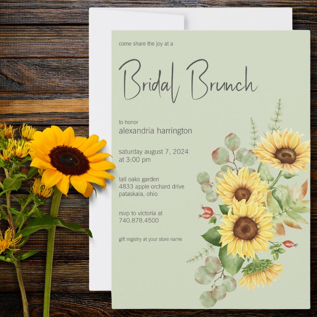 Convite Sunflower & Eucalyptus em Sage Green Bridal Brunch (Criador carregado)