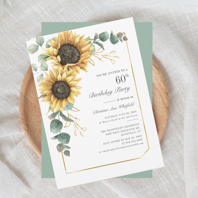 Convite Sunflower Eucalyptus Floral 60º aniversário (Floral Sunflower Eucalyptus 60th Birthday Invitation)