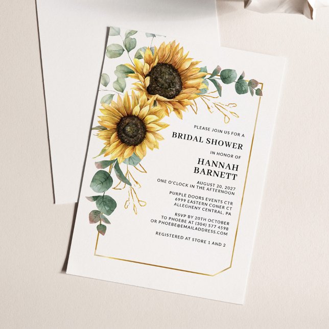 Convite Sunflower Eucalyptus Floral Chá de panela (Sunflower Eucalyptus Geometric Bridal Shower Invitation)