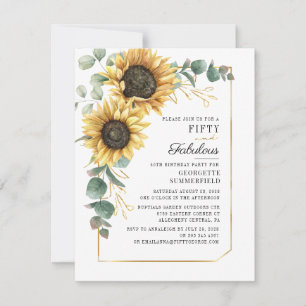 Convite Sunflower Eucalyptus Greenery Script 50º Aniversár