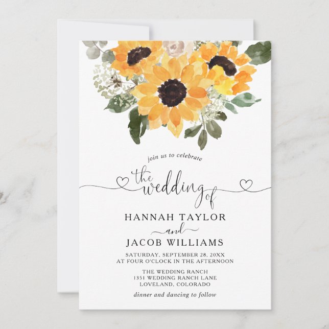 Convite Sunflower Eucalyptus Greenery Wedding  (Frente)