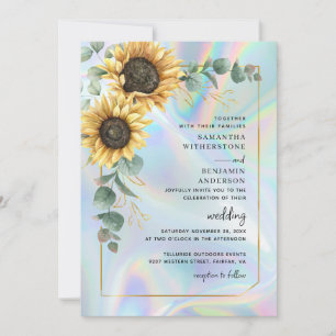 Convite Sunflower Eucalyptus Holographic Código QR Casamen